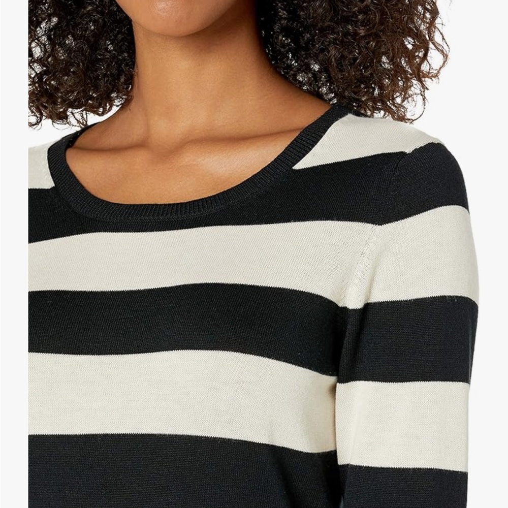 Women's Long-Sleeve Rugby Striped Lightweight Crewneck Sweater - Picture 4 of 5